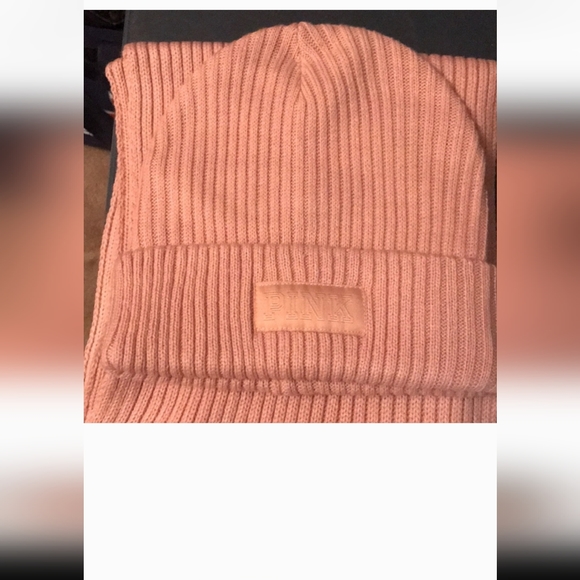 PINK VS beanie hat and scarf. Have Pink And Also Have Black Set - Picture 2 of 3